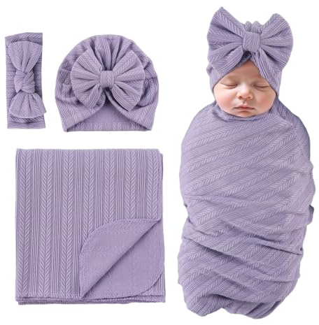 MniJiza Baby Pucktuch Neugeborenes Swaddle Kleinkind Mädchen Hut Stirnband Schlafsack(Lila)