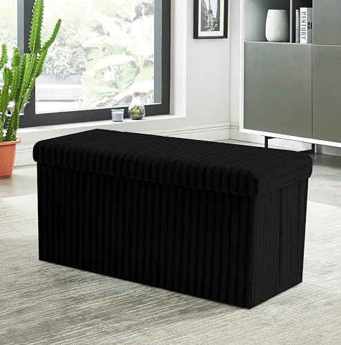 GC GAVENO CAVAILIA Ottoman Storage Box Chest With Lid | 76X35X35 Cm Black Ottoman Blanket Box Seat | Foldable Storage Bench Footstool Toy Box For Living Room Hallway