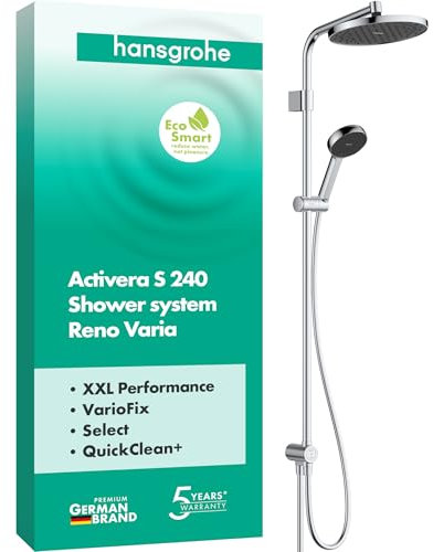 hansgrohe Activera S - wassersparendes Duschsystem (EcoSmart) ohne Armatur, Regendusche (240 mm) mit Umsteller, Handbrause (2 Strahlarten), Schlauch, Brausestange und Kopfbrause, Chrom, 28074000