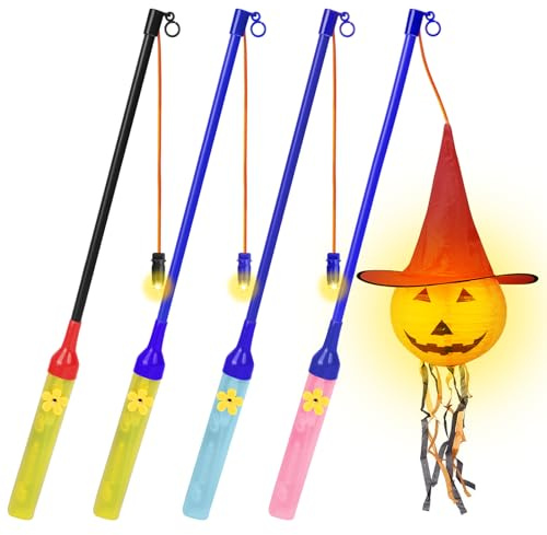 Aomig 4 Pcs Laternenstäbe mit LED Laterne Kinder Elektrischer Geschenke Laternenstab Licht Laterne Zauberstäbe Kindergarten Halloween St Martin Karneval Party Kostümparty Weihnachten Neujahr (C-40cm)