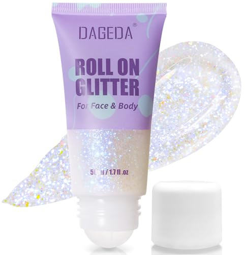 Prreal 50ml Roll-on Body Glitter, Holographic Face Glitter Gel for Eye Hair, Mermaid Sequins Festival Accessories, Chameleon Color Body Shimmer Glitters Face Paint Makeup Rave Outfits, Fantasy