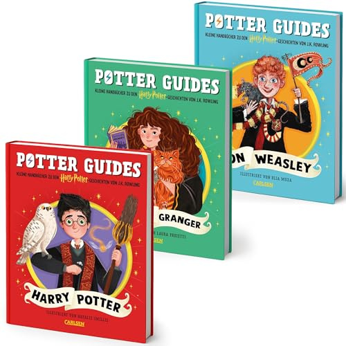 J.K. Rowling Bücher Set – 3 Potter Guides zu Harry Potter, Hermine Granger & Ron Weasley – Kleine Handbücher mit vielen neuen Details rund um den berühmtesten Zauberer der Welt – mit extra Lesezeichen