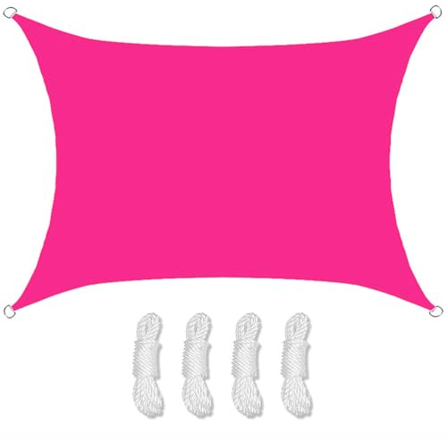 Voile d'ombrage rectangulaire imperméable avec protection UV à 95 % pour balcon, jardin et résistant aux intempéries avec anneaux en D et corde, rose, 2 x 5 m, plusieurs couleurs disponibles
