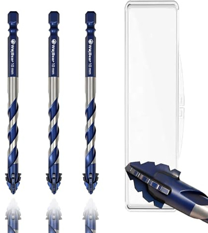 WojBear 3 PCS 10mm Masonry Drill Bits Set, YG6X Tungsten Carbide Drill Bit for Masonry, Concrete, Marble, Brick, Tile, Wood, Glass, Plastic（10,10,10mm）