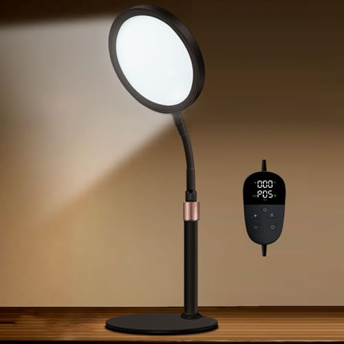 Trayvespace Tageslichtlampe Tageslichtlampen, 10000 Lux Lampe mit 3 Lichtfarben und 9 Einstellbaren Helligkeiten und 3 Timer, Tageslicht Daylight (Schwarz)