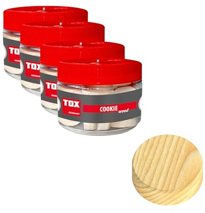 TOX Set con tasselli tondi “Cookie Wood” in abete, 4 misure 35/40/45/50mm, riparazione e riempimento legno, 55 pz, 015909018