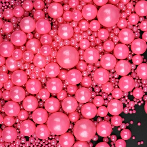 Perle Commestibili Rosa per Decorazioni (130g) – Perle di Zucchero | Diverse Dimensioni per Torte, Cupcake e Biscotti – Ideali per Matrimoni, Feste di Compleanno, San Valentino e Natale