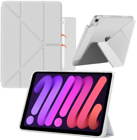 KeHowy Hülle für iPad mini 7 Gen(A17 Pro, 2024) / iPad mini 6 Gen 2021 8,3 Zoll, Stoßfeste Klar Rückseite, Y Fold Ständer mit Auto Schlafen/Wachen Case für iPad mini 7/6 Generation - Grau