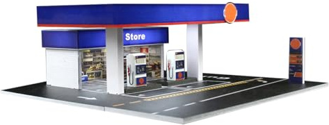 MechEdu 1：64 Golf-Tankstelle Set, Miniatur Tankstelle Gebäudemodell Modellbausatz Mit Beleuchtung, Sammlerstück & Hobby-Accessoire Für Erwachsene (Autos Und Figuren Nicht Enthalten)