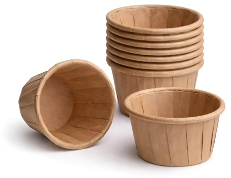 Kraft Paper Souffle Cups 1oz, Waxed Disposable Portion & Condiment Cups, Leak-Resistant, Perfect for Sauces, Dressings & Samples - 250 Pack
