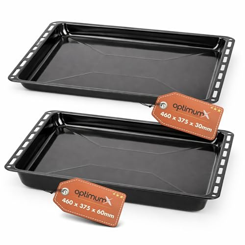 OptimumX 460x375x30mm & 460x375x60mm Emailliert Backblech rechteckige Fettpfanne/Kuchenblech für Backofen, ideal zum Backen, Braten & Grillen, 2-teilig