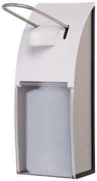 Blanc HYGIENIC Desinfektionsspender FIX – Armhebel-Spender mit Bedienhebel, Euro Spender inkl. Leere 500 ml Flasche zum Selbstbefüllen, Spender mit kurzem Bedienhebel, Edelstahl gebürstet, Weiß