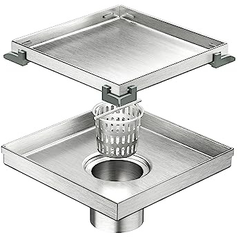 Neodrain ZS3T0106 Square Shower Drain with Tile insert Grate, 6-Inch, Brushed 304 Stainless Steel