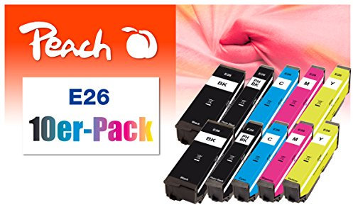Peach E26 10er-Pack Druckerpatronen (2xBK, 2xPBK, 2xC, 2xM, 2xY) ersetzt Epson No. 26, C13T26164010 für z.B. Epson Expression Premium XP -510, Epson Expression Premium XP -520