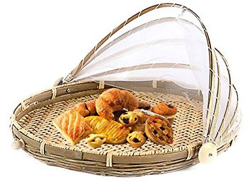 Bloomma Cesto Intrecciato, Cesto di Pane di Vimini con Coperchio di Garza per Cucina da Tavolo Ufficio da Tavolo,Contenitore di spuntini di Frutta di visualizzazione cesti di Decorazioni