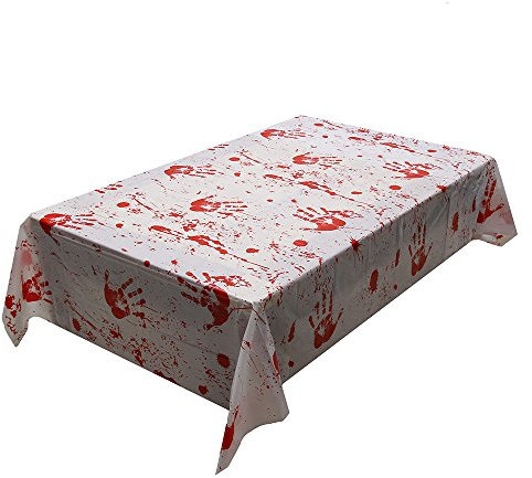 Frmarche Halloween Tischdecke Blutige Horror Blut befleckt Tischdecke Blut Tropf Handabdruck Creepy für Ausgefallene Halloween Party Dekoration 130CM*260CM
