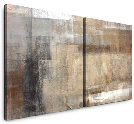 Paul Sinus Art GmbH Abstrakte Kunst 120x60cm - 2 Wandbilder je 60x60cm Kunstdruck modern Wandbilder XXL Wanddekoration Design Wand Bild