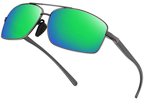 WOWSUN Polarisierte Sonnenbrille für Herren, UV-Schutz, rechteckiger Metallrahmen, modische Herren-Sonnenbrille zum Fahren von Golf
