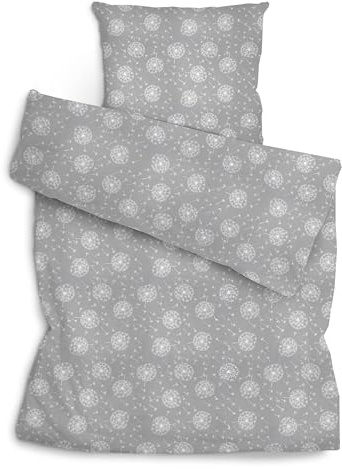 Amilian Bettwäsche Set 2-teilig 135x200 cm + 80x80 cm - 100% Baumwolle, weich, pflegeleicht, für Kinder; Jugendliche; Erwachsene - modernes Design - Pustenblume grau