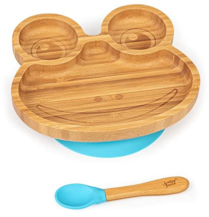 bambuswald© Vaisselle pour bébés et jeunes enfants - vaisselle grenouille cuillère assiette et bol pour enfants - Durable et écologique | Ensemble petit-déjeuner pour enfants assiette à ventouse