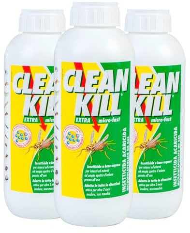 3x Biokill Insetticida Ecologico Clean Kill Extra Micro-Fast Ricarica No Gas A Base Acquosa - 3x Flaconi da 1 Litro Bio Kill