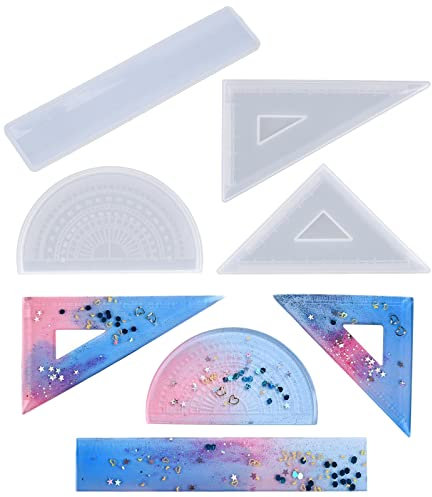 Nifocc 4 Stück Lineal Resin Form Herrscher Silikonform Winkelmesser Gießform Dreieckslineal Gussform für DIY Briefpapier Schmuck Handwerk Handgefertigte Geschenke
