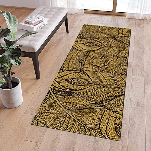 QQrunner Küchenteppich Läufer Flur rutschfest 70x150cm Vintage Gold Teppich Läufer Flur Waschbar Meterware Lang Teppichläufer Schlafzimmer Korridor, Anpassbare Größe, 40-120cm Breit