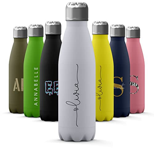Tirita Personalised Water Bottle - Thermal Travel Flask for Hot & Cold Drinks - Insulated Stainless Steel Bottle - Gym, Office, School Drink Bottles - 500ml water bottle [11- Handwritten Black Name]
