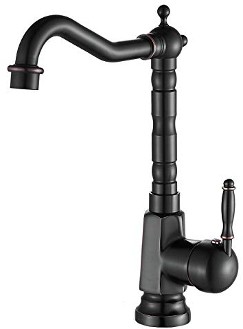 SHUNLI Spültischarmatur Küche aus Messing,Ölgeriebene Bronze Schwarz Küchenarmatur Armatur,Antik Retro Einhebel Wasserhahn für Küche/Badezimmer,360 Grad Drehen Hoher Auslauf