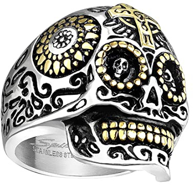 Taffstyle Herren Biker Ring Edelstahl Totenkopf Dia De Los Muertos