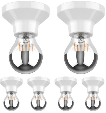 ledscom.de 6 Stück Deckenleuchte Elektra Porzellan weiß + E27 LED, A60, weiß, 6,309W, 646lm, Kopfspiegel (silber)