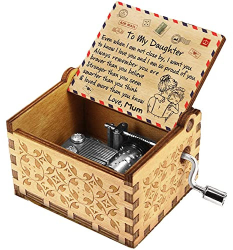 Holz-Spieluhr für Tochter, Geschenk von Mama zu Tochter, Handkurbel You Are My Sunshine Melodie Holz Spieluhr, lasergraviert, handgefertigter Mechanismus, antikes Geschenk für Mädchen zum Geburtstag,