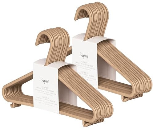 3 Sprouts - Perchas Infantiles - Perchas para Ropa de Bebé y Niños, Perchas de plástico de Paja de Trigo, Pack de 30 - Marrón