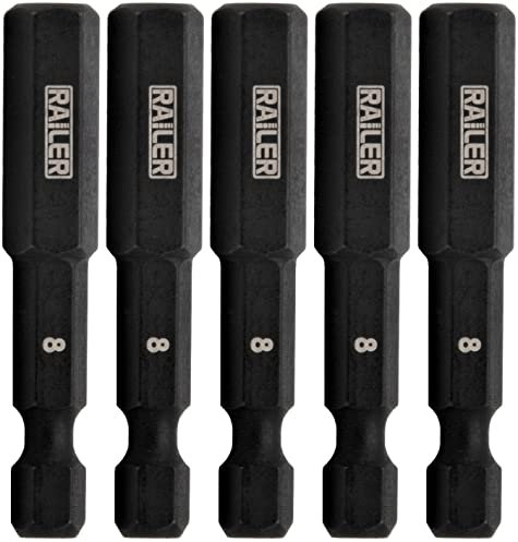 Hex 8mm Impact Driver Bit - Railer Allen Wrench Drill Hex Bits. 1/4 Quick Release S2 Steel 2 inch 8mm Hex Bits. (5 Pack)