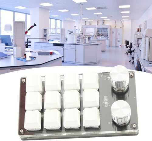 Makro-Tastatur Einhändige Makro-mechanische Tastatur 12-Tasten-Multifunktions-DIY-programmierbare Tastatur für Office Gaming Makro-mechanische Tastatur (Schwarz-Weiss)