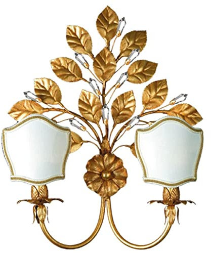 Casa Padrino Luxus Barock Kristall Doppel Wandleuchte Antik Gold/Weiß-Gold 39 x 16 x H. 50 cm - Elegante Metall Wandlampe mit edlem Swarovski Kristallglas - Barock Leuchten - Made in Italy