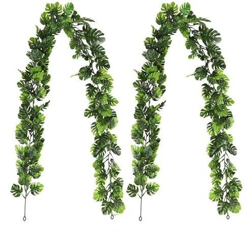 GIGIIS Monstera Künstlich Girlande 2 Stück Monstera Pflanze Dschungel Deko 1.8M Tropische Blätter Efeu Eukalyptus Girlande Grün Künstlich für Türgirlande Hochzeit Partei Frühling Deko