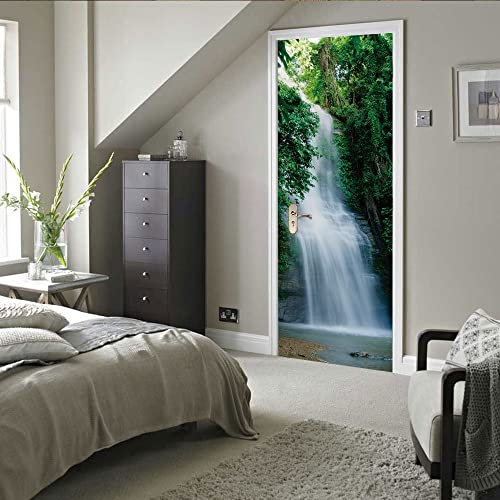 stickers paroi de douche 80x200cm(31.49 inches * 78.74 inches)Cascade plantes Porte papier peint autocollant affiche murale 3d Photo auto-adhésif étanche peler et coller Film de vinyle amovible pour m