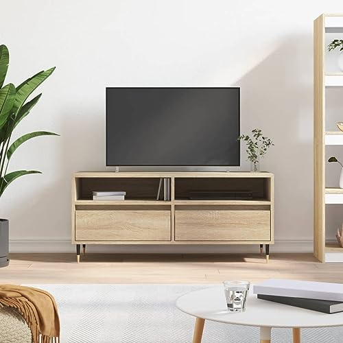 FIRBNUS TV-Schrank 100x34,5x44,5 cm Holzwerkstoff Fernsehkommode Fernsehschrank Holz Kommode Holz Kommode Industrial Lowboard Holz TV Cabinet TV Unterschrank TV Schrank Holz Sonoma-Eiche