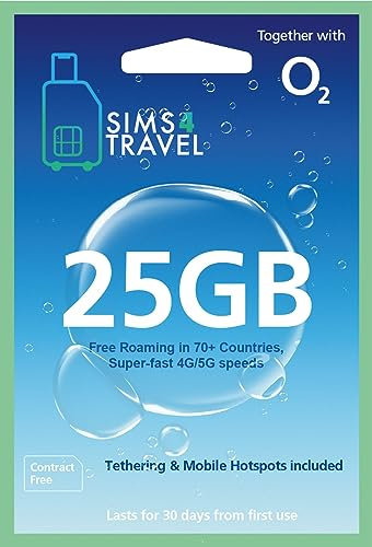 O2 Prepaid Data Sim Card. 25GB of 4G/5G Data for use in over 70+ Countries Worldwide (Valid for 30 Days).Easy to Renew. Includes USA, Canada, Australia, South Africa & Europe.