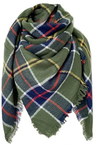FIFTHAVE Schal Damen Herren Scarf Women Winterschal, Schal Kariert übergroßer Quadratisch Deckenschal Warmer Oversized Fransen Cape Poncho Herbstschal Armeegrün