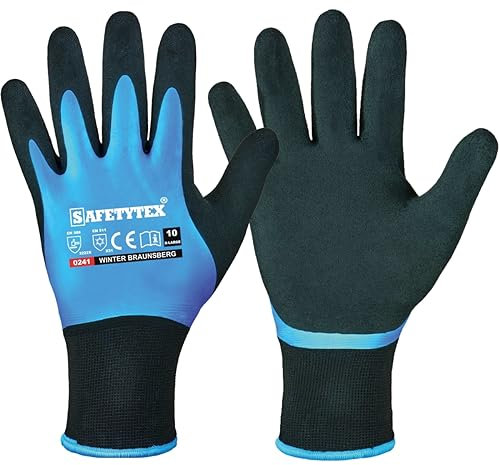 Safetytex Winter Arbeitshandschuhe - Wasserdicht gefüttert - Kälteschutz bis max. -30 °C - Doppelte Beschichtung Thermo Latex - Premium-Qualität (Gr.8, 3 Paar)