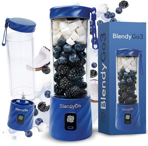 BlendyGo 3 Mixer, Standmixer, Smoothie maker, Mixer smoothie maker to go, Blender, BPA-freie, PulseMotion & BlendPro Technologie 550 ml (Dunkelblau)