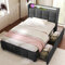 Kayan Polsterbett mit USB Ladefunktion und LED-Kopfteil und 2 Schubladen, Einzelbett 90x200cm Stauraumbetten Jugendbett Bettgestell, Lattenrost aus Holz, Ohne Matratze (90x200cm, Grau)