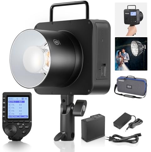 NEEWER Q4 400W Blitzblitz 2,4 G TTL und QPRO N Auslöser kompatibel mit Nikon, 1/8000HSS/30W Einstelllampe/400 volle Leistung/0,01–1,2s Recycling/21,6V 2800mAh Akku für Hochzeitsfotografie im Freien