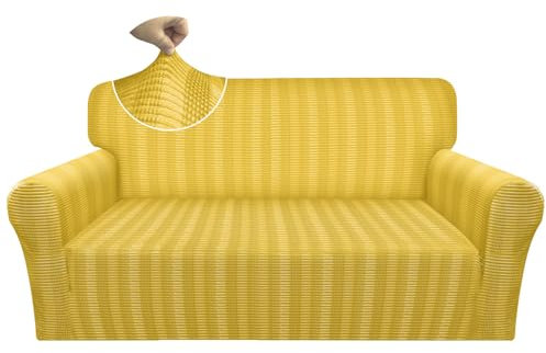 Granbest Luxuriöser dicker Samt-Sofa-Bezug für 2-Sitzer, super dehnbar, für 4 Jahreszeiten, universeller Sofaschutz für Haustiere und Kinder (2-Sitzer, Gelb)
