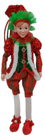 PRESTIGE & DELUXE Weihnachtselfe rot H 40 cm mit Details aus Pailletten - hochwertige Materialien