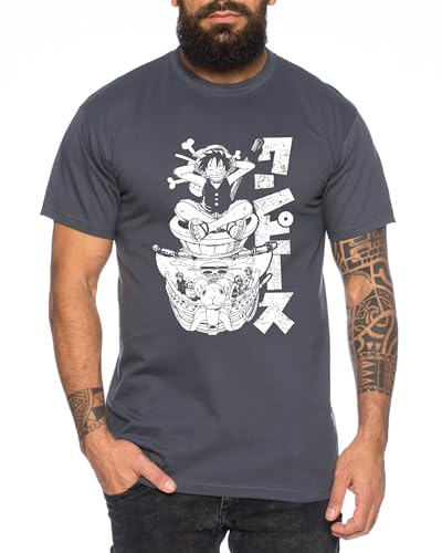 Merry Sit Men's T-Shirt Straw Hat Luffy Zoro One Monkey D. Pirate Ace Piece Goku Anime Luffy, darkgray, XL