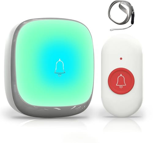 Wireless Caregiver Pager, Elderly Alarm Call Button Personal Panic Alarm for Elderly/Home/Patient/Disabled/Nurse 500+ft UK Plug(1 Receiver 1 Call Button)