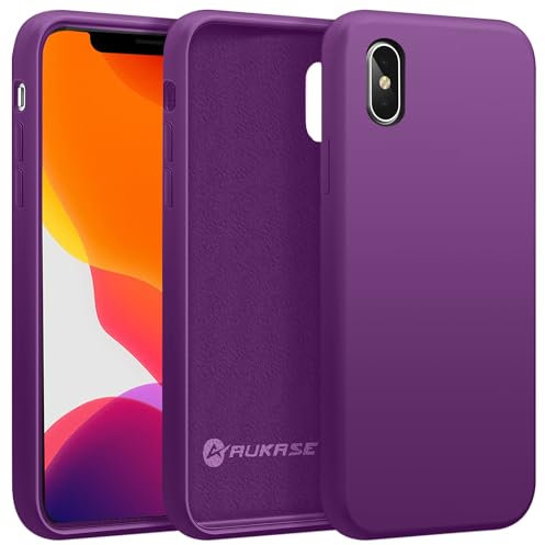 AUKASE Cover Silicone per iPhone XS e iPhone X, Custodia Antiurto con Fodera in Microfibra,Protezione Dagli impatti compatibile con (iPhone X/XS, Viola)
